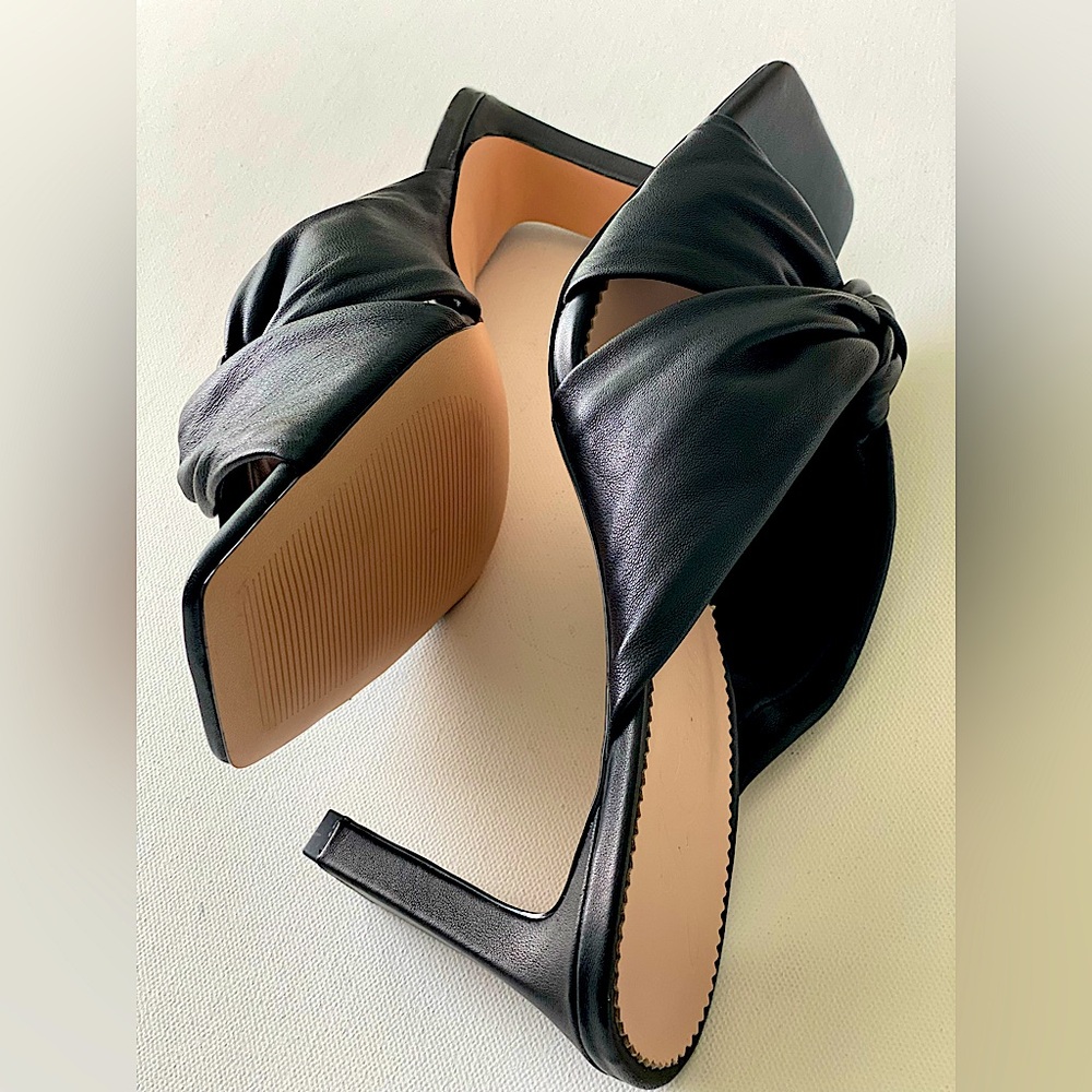 NWT J Crew Twist-Knot Black Leather Heel Sandals, Size 11